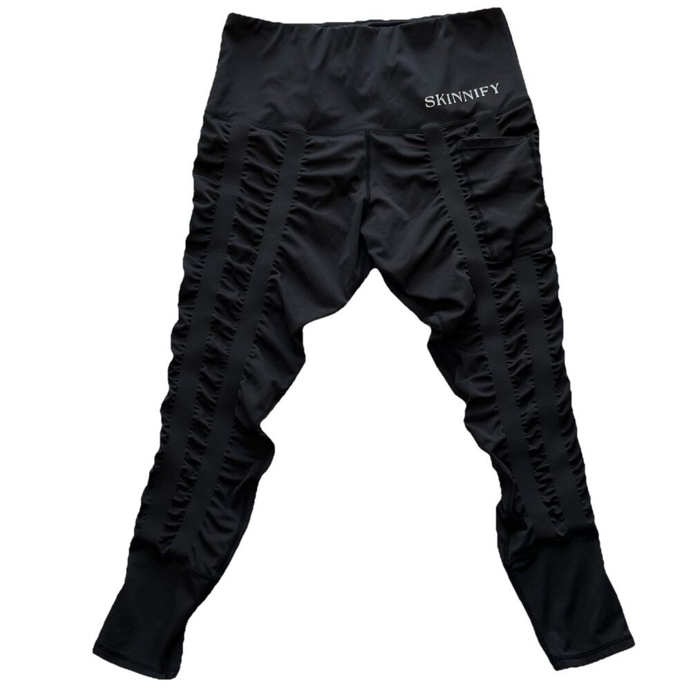 Skinnify Resistance Band Leggings Womens XL Black Slimming Compression Toning
